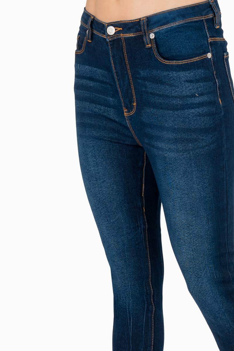 Pantalón de mezclilla tiro medio skinny con bolsas – Azul - Santory Ropa  (7474248482883)