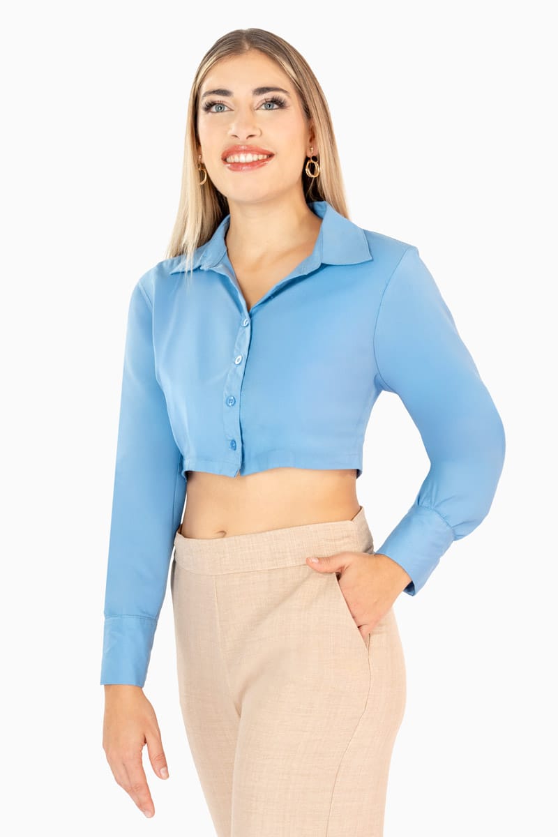 Camisa crop top lisa manga larga