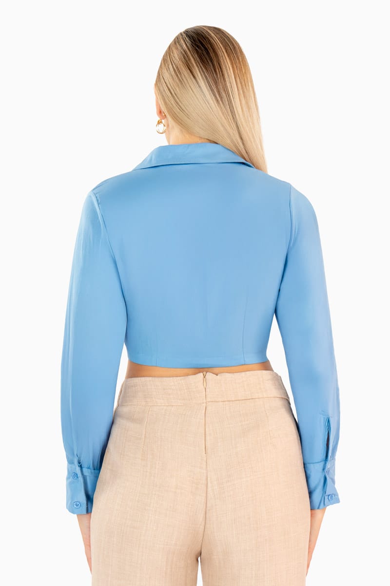 Camisa crop top lisa manga larga