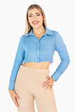 Camisa crop top lisa manga larga