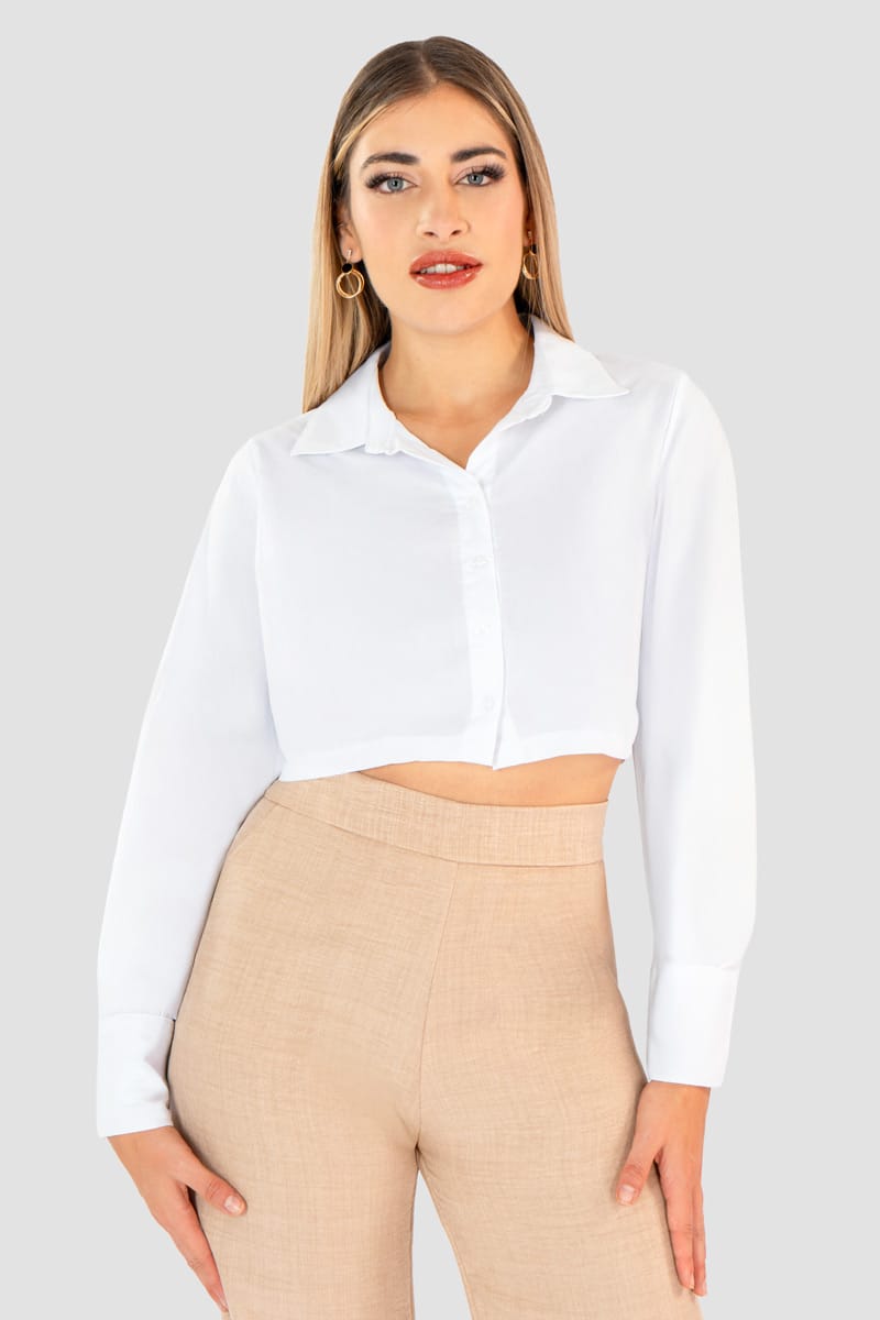 Camisa crop top lisa manga larga