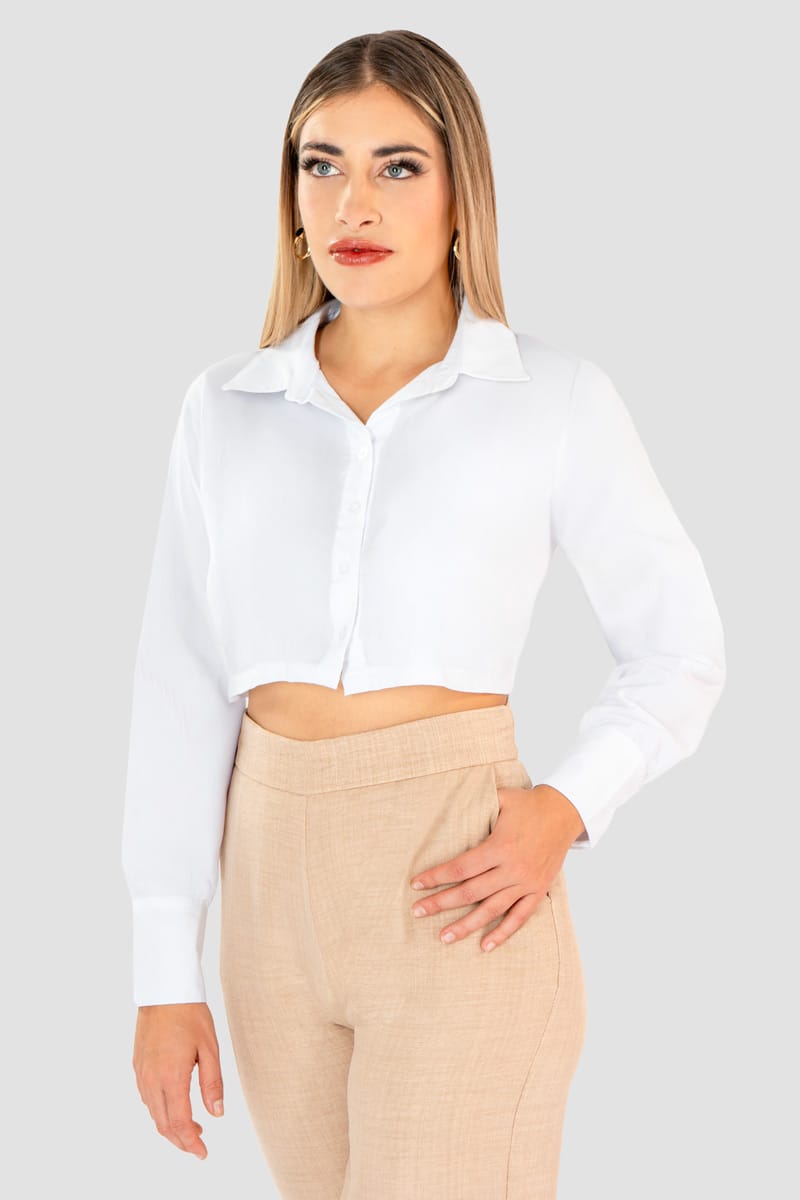 Camisa crop top lisa manga larga