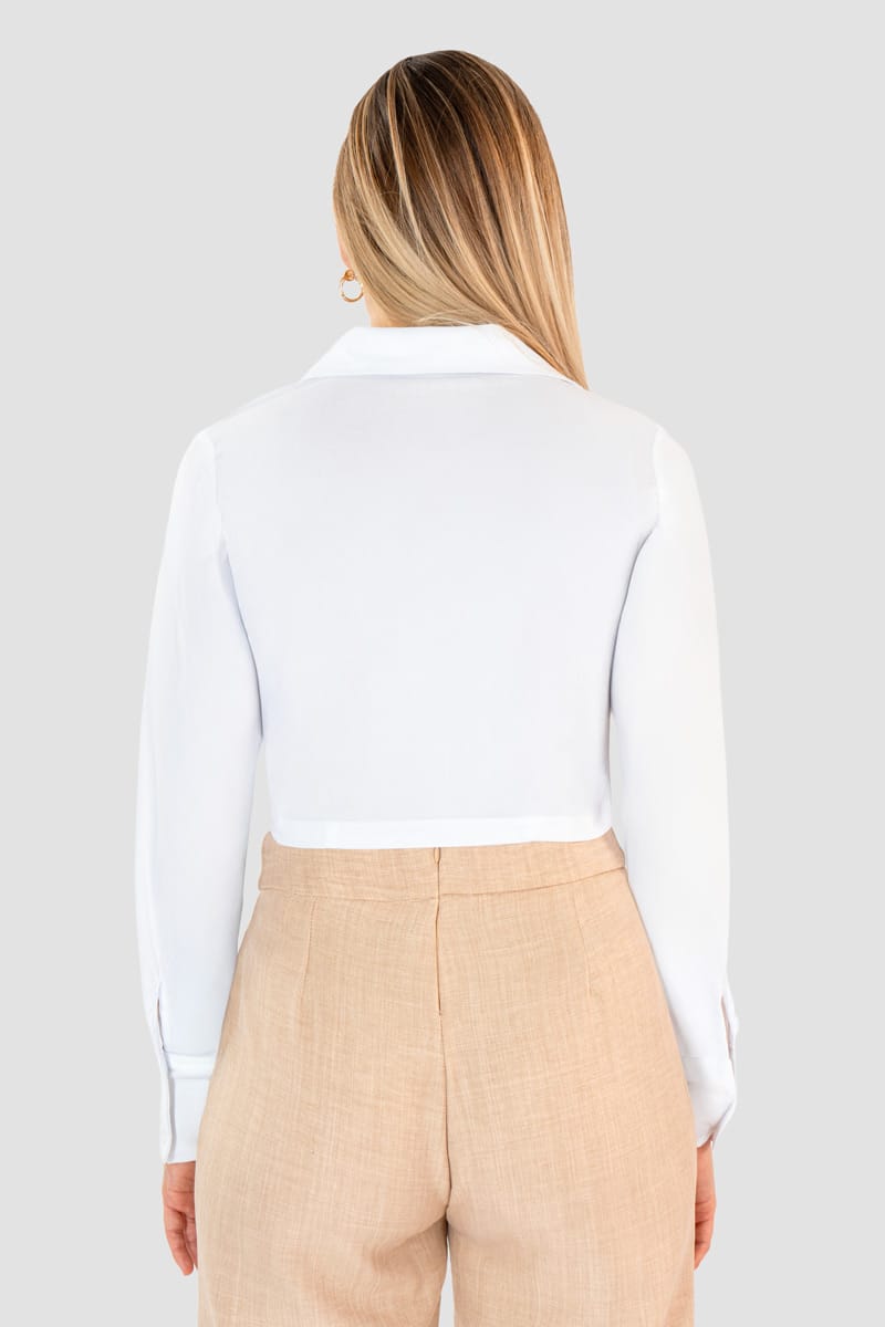 Camisa crop top lisa manga larga