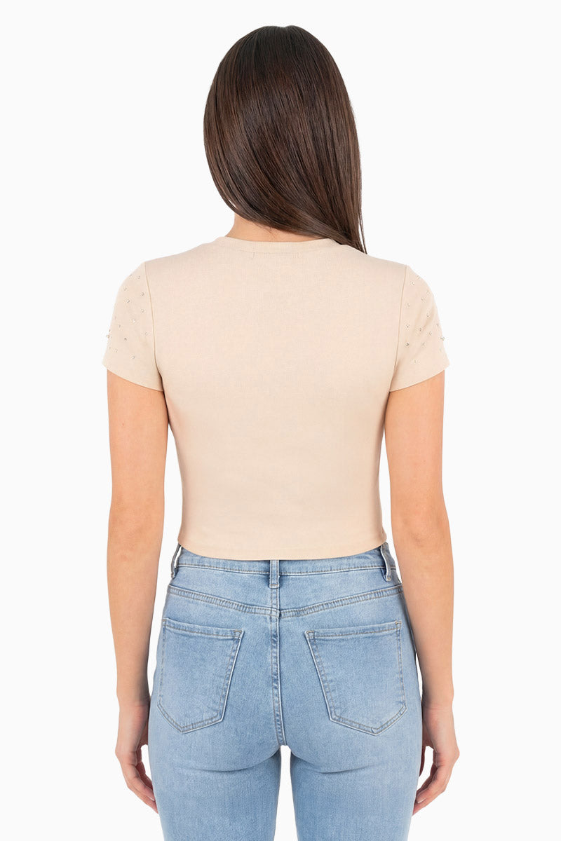 Playera crop manga corta estampada