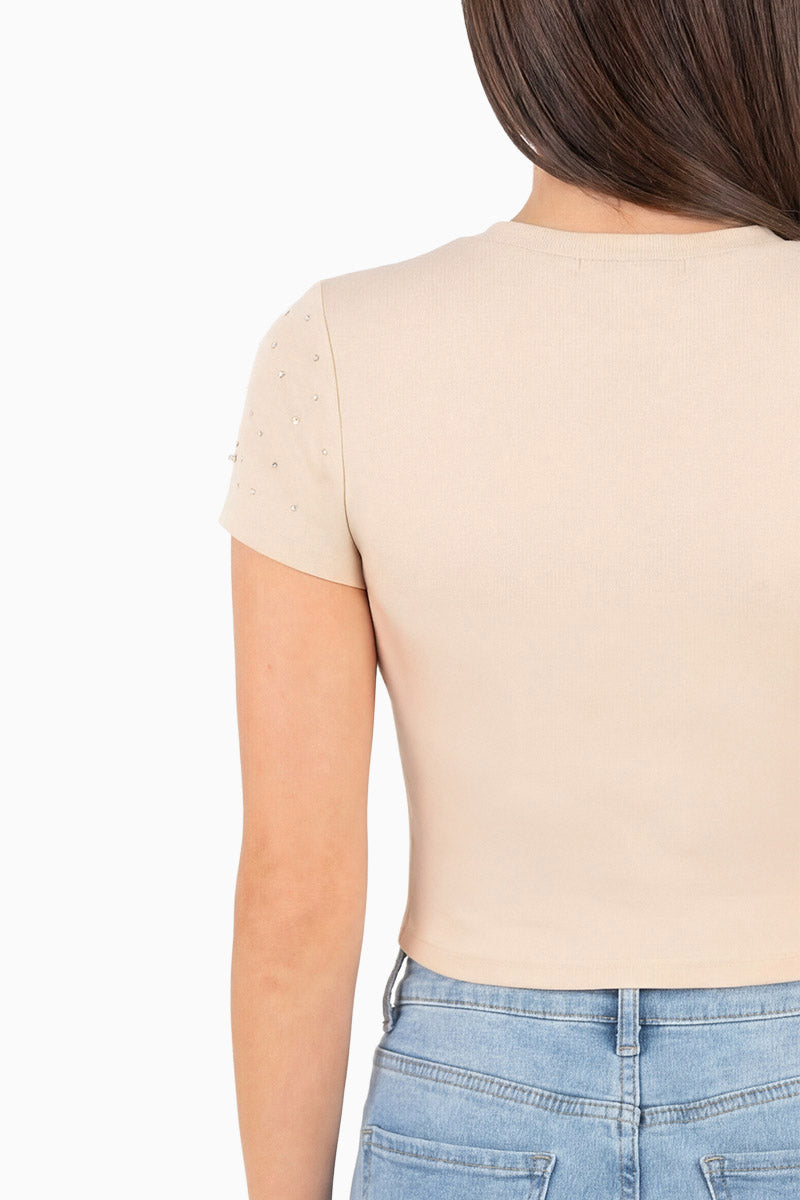 Playera crop manga corta estampada