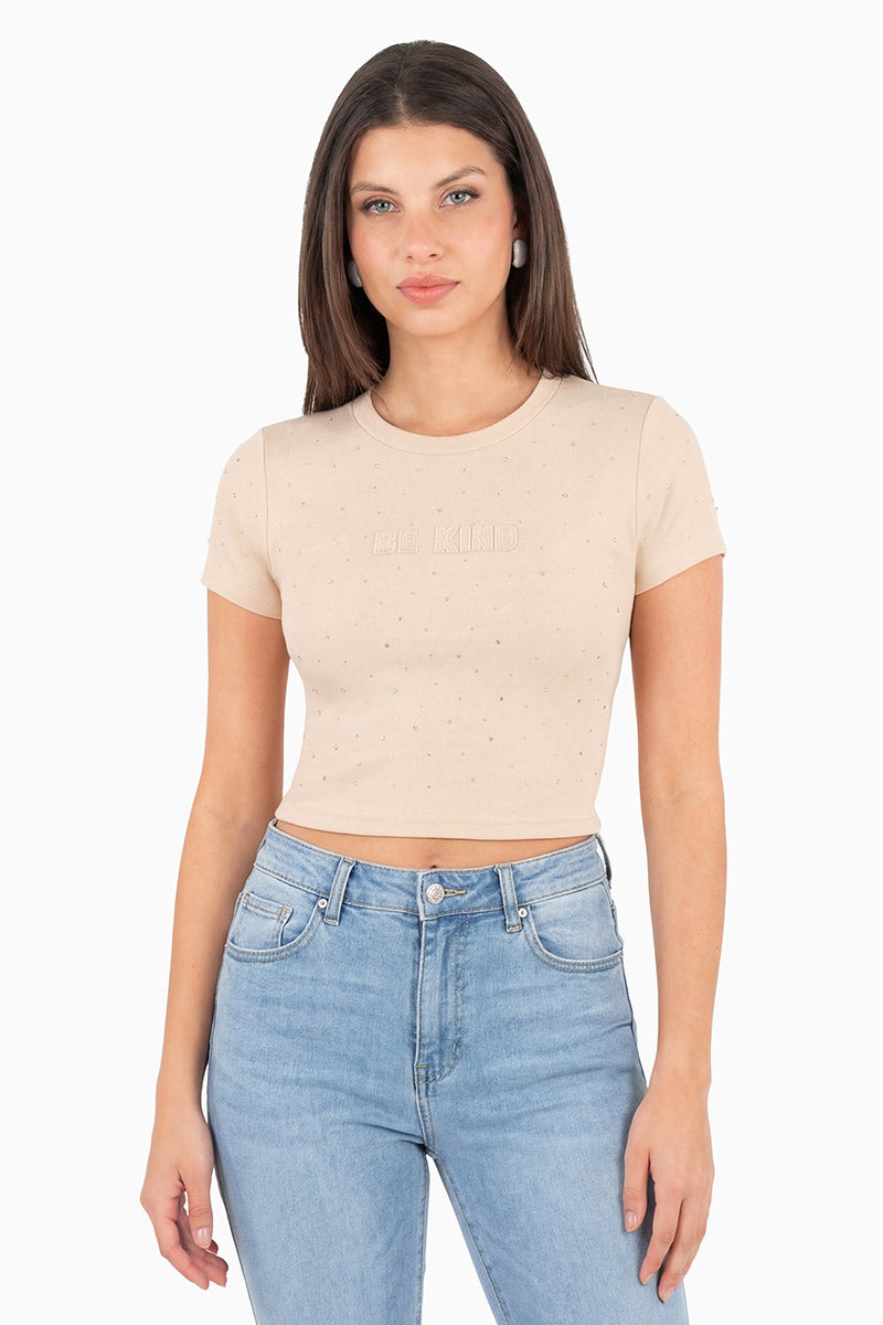 Playera crop manga corta estampada