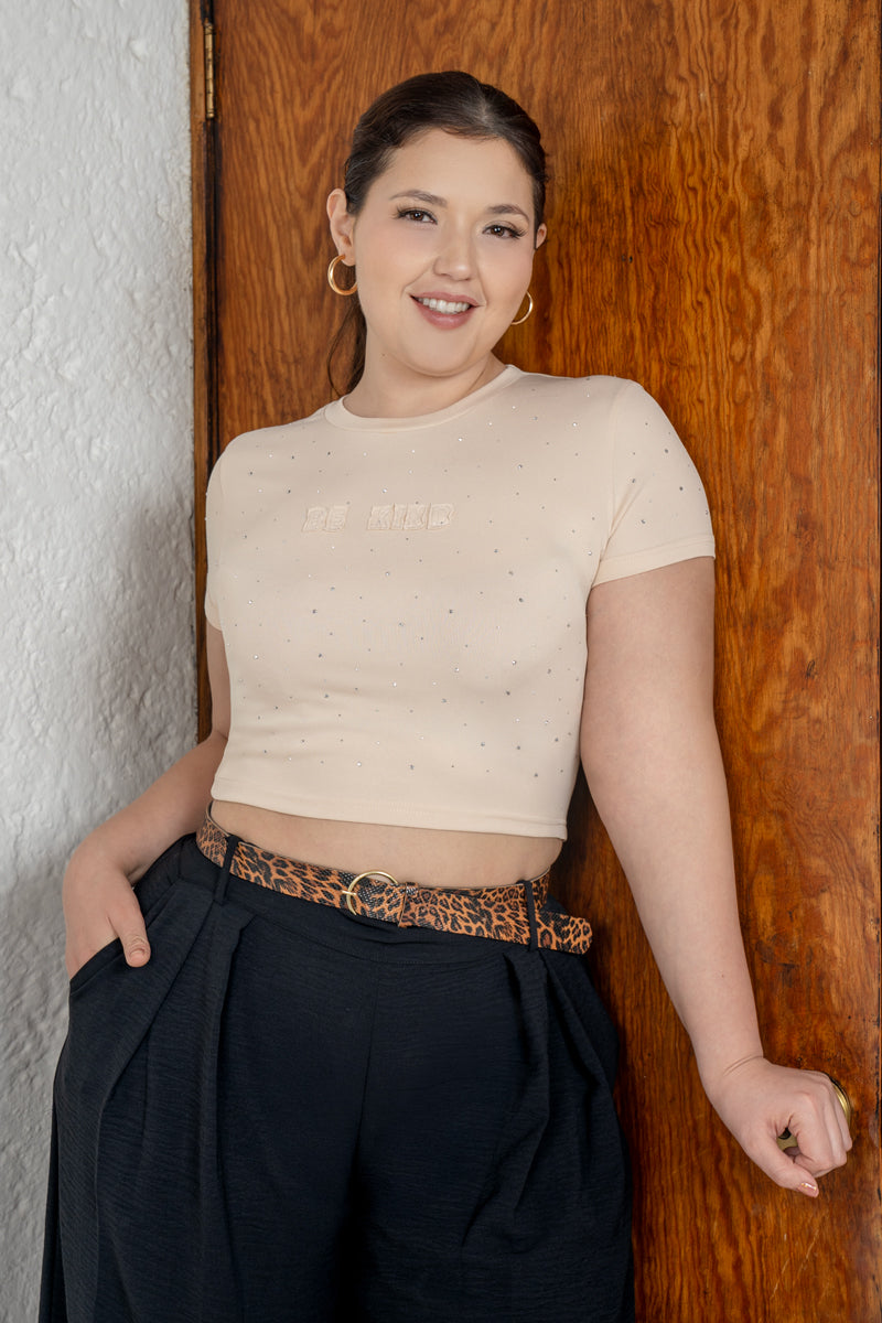 Playera crop manga corta estampada