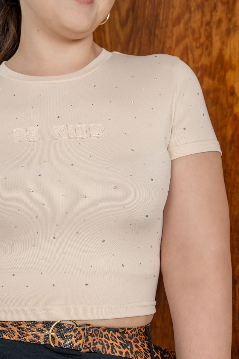 Playera crop manga corta estampada