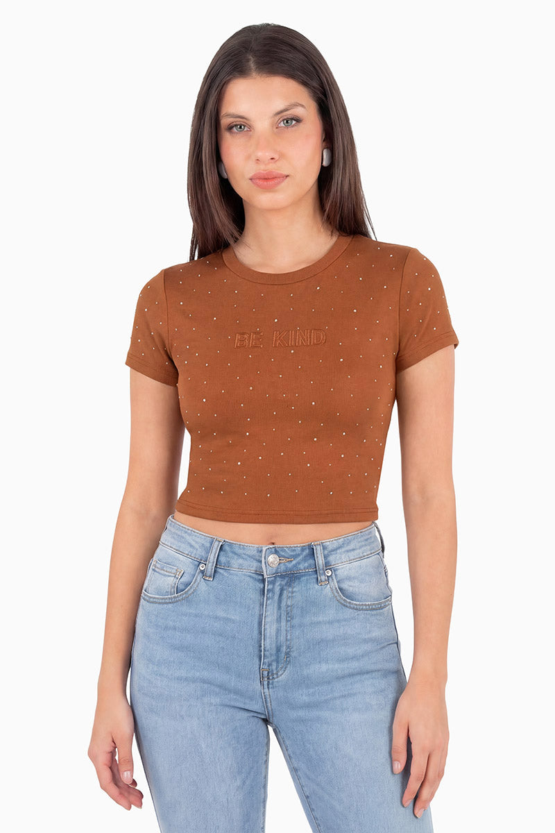 Playera crop manga corta estampada