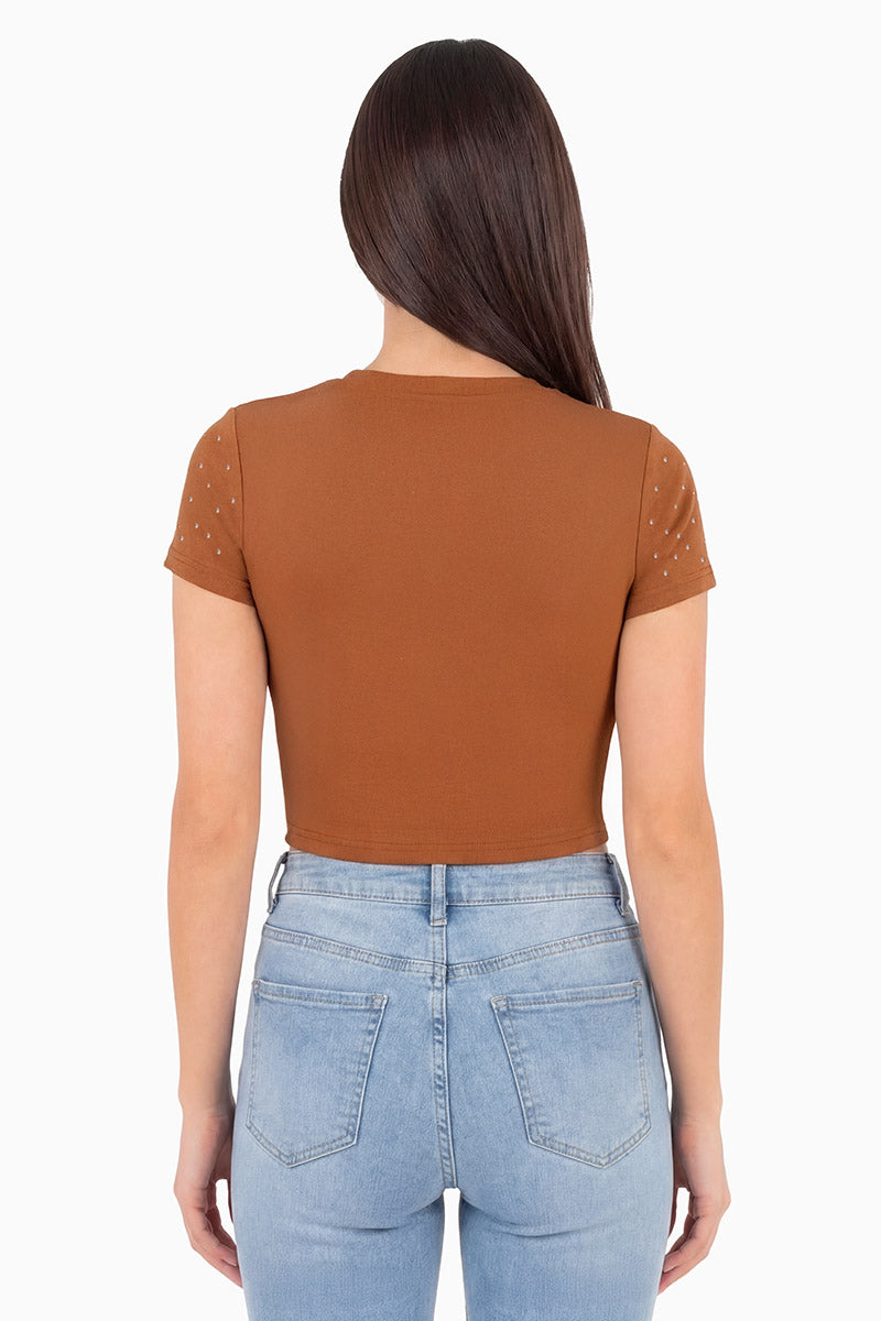 Playera crop manga corta estampada