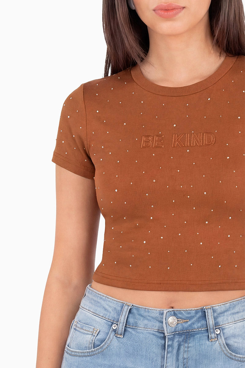 Playera crop manga corta estampada