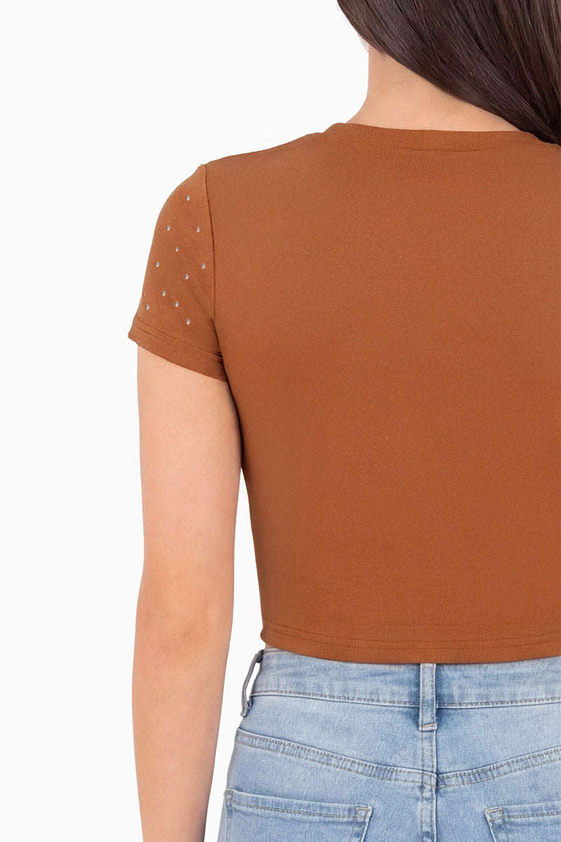 Playera crop manga corta estampada