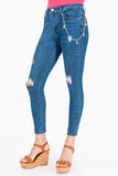 Pantalón De Mezclilla Skinny Con Destrucción - Tiro Medio Stretch Azul - Santory Ropa  (7474248941635)