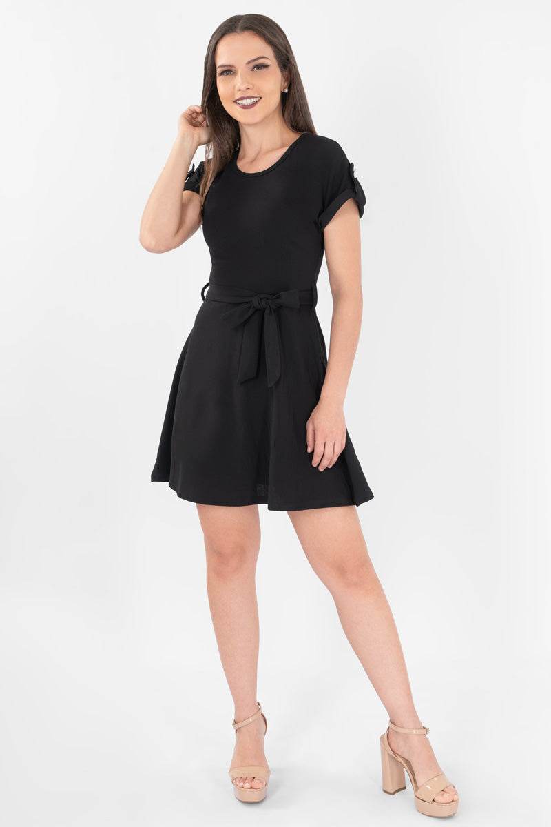Vestido manga corta con cinturón - Santory Ropa  (7391891685443)