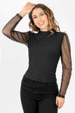 Blusa lisa manga larga con mesh cuello alto