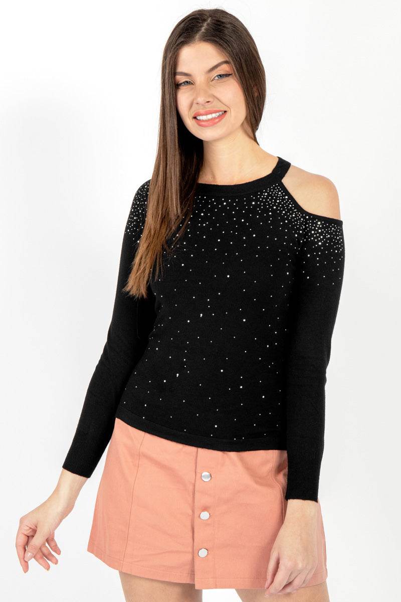 Suéter con abertura en hombro - Santory Ropa  (6828656525379)