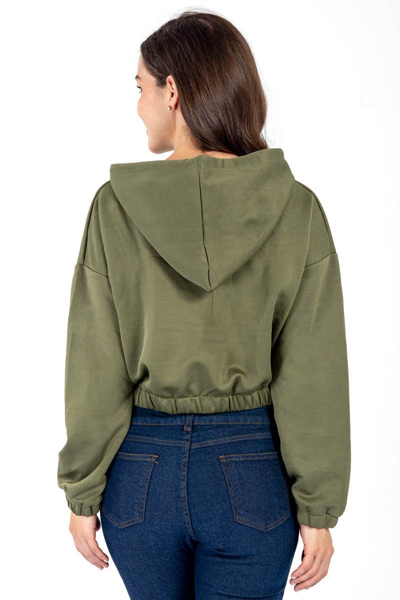 Sudadera crop lisa con capucha y bolsas - Santory Ropa  (6772122157123)